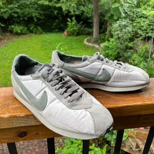 Vintage Nike Cortez Men Size 11 Gray Green Nylon Suede Waffle Shoes Indonesia